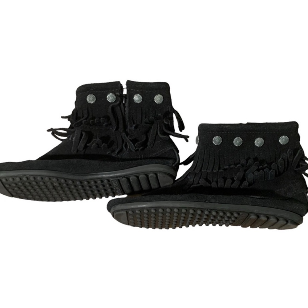 Minnetonka 8 Booties Suede Black Fringe Boots Boho